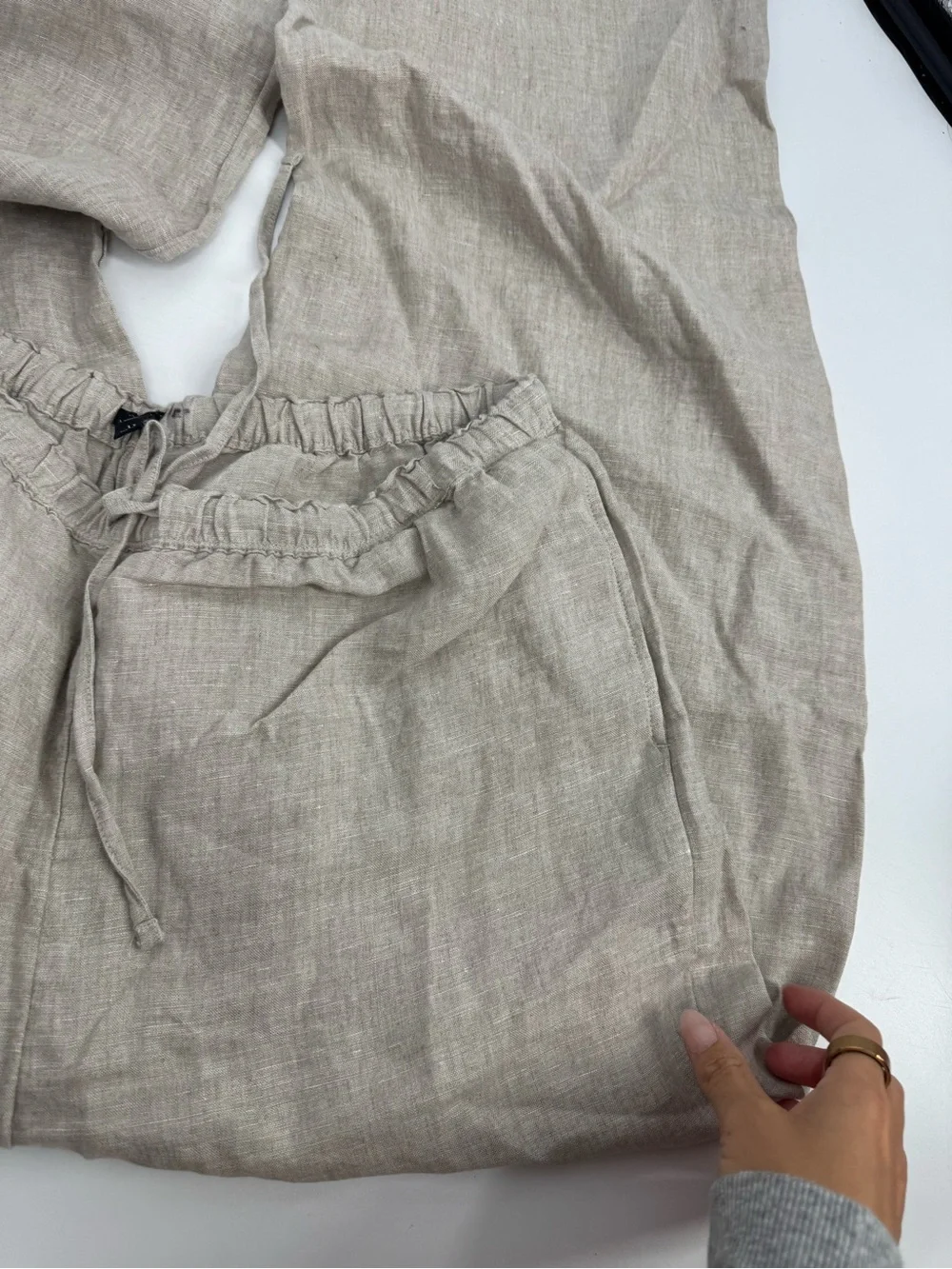 J. Crew Soleil Pants Flax Linen High Waist Soft Comfy Casual Natural Size LT